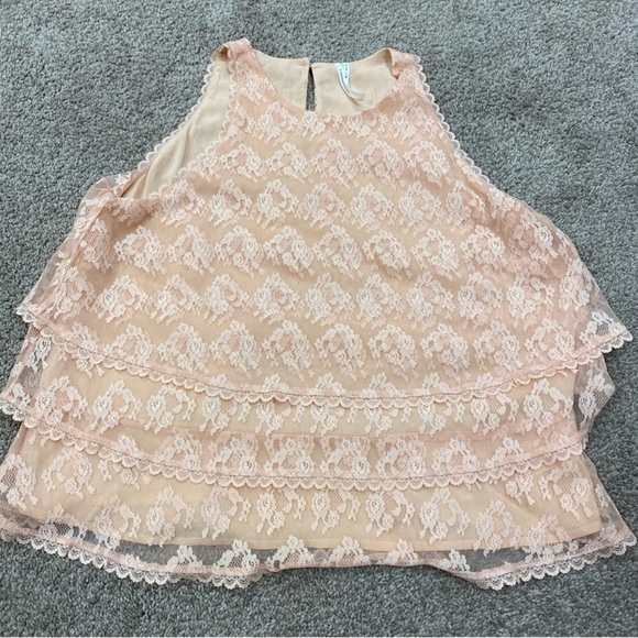 Anthropologie Ruffle Lace Tiered Overlay Blouse - Soft Peach - Picture 1 of 3